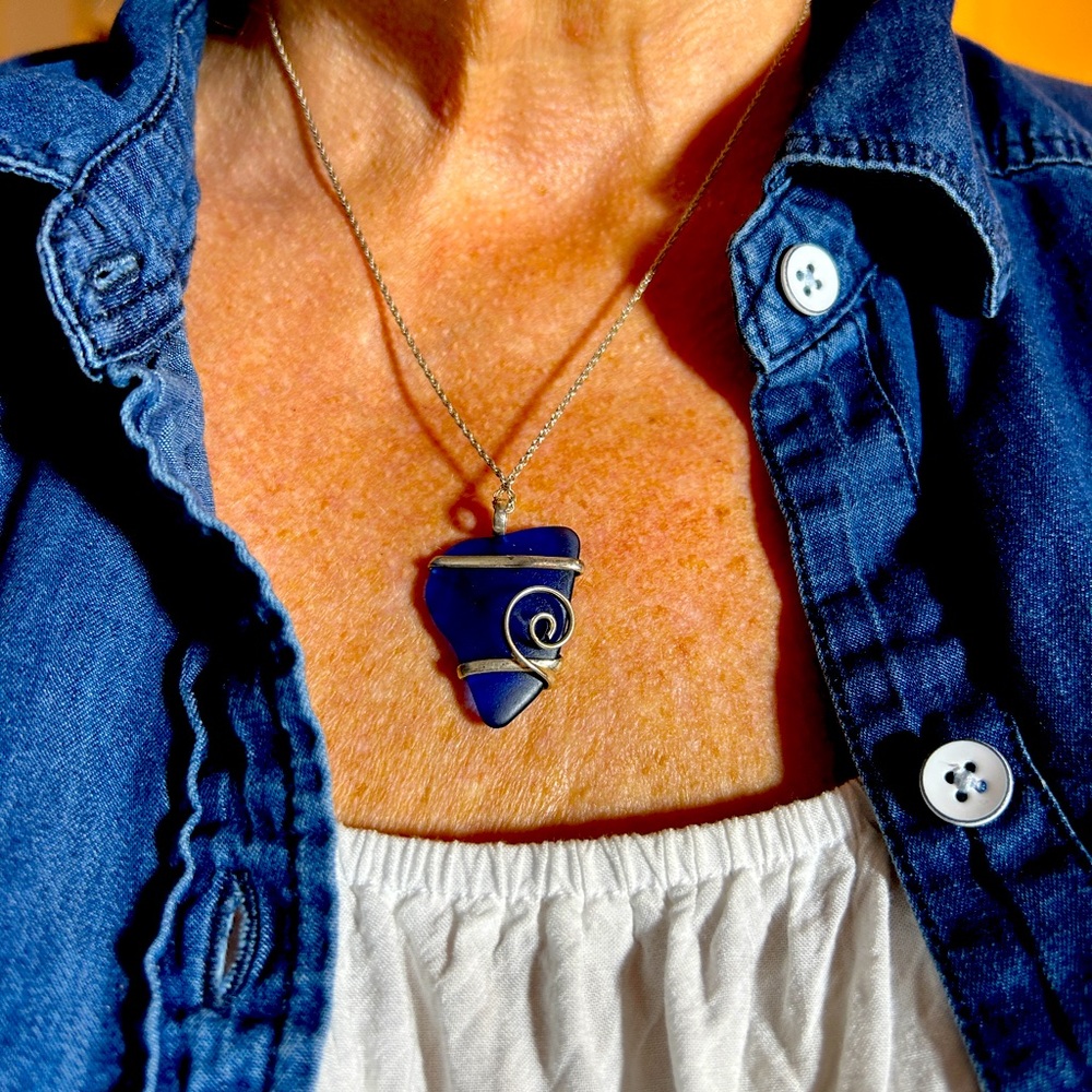 Macy's Blue and Silver Necklace with Sea Glass Pendant